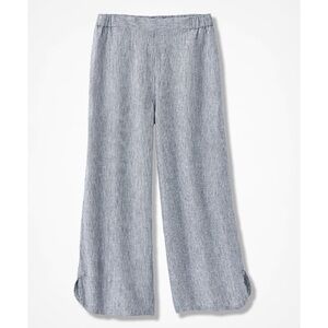 Coldwater Creek Striped Linen Wide-Leg Crops Pull On Pant Black/White Petite L